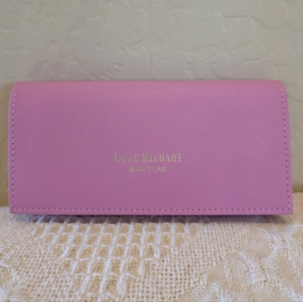 Women's Pink Saffiano Leather Lined Eyeglass Case Gold Izaac Mizrahi New York NY